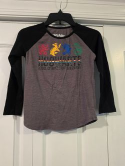 Harry Potter Kids Size Large 10-12 Gray Raglan Long Sleeve Tee Hogwarts School