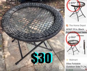 $30 around side Foldable wicker table like New 20” by 20” with Brown Rattan design & tempered Glass