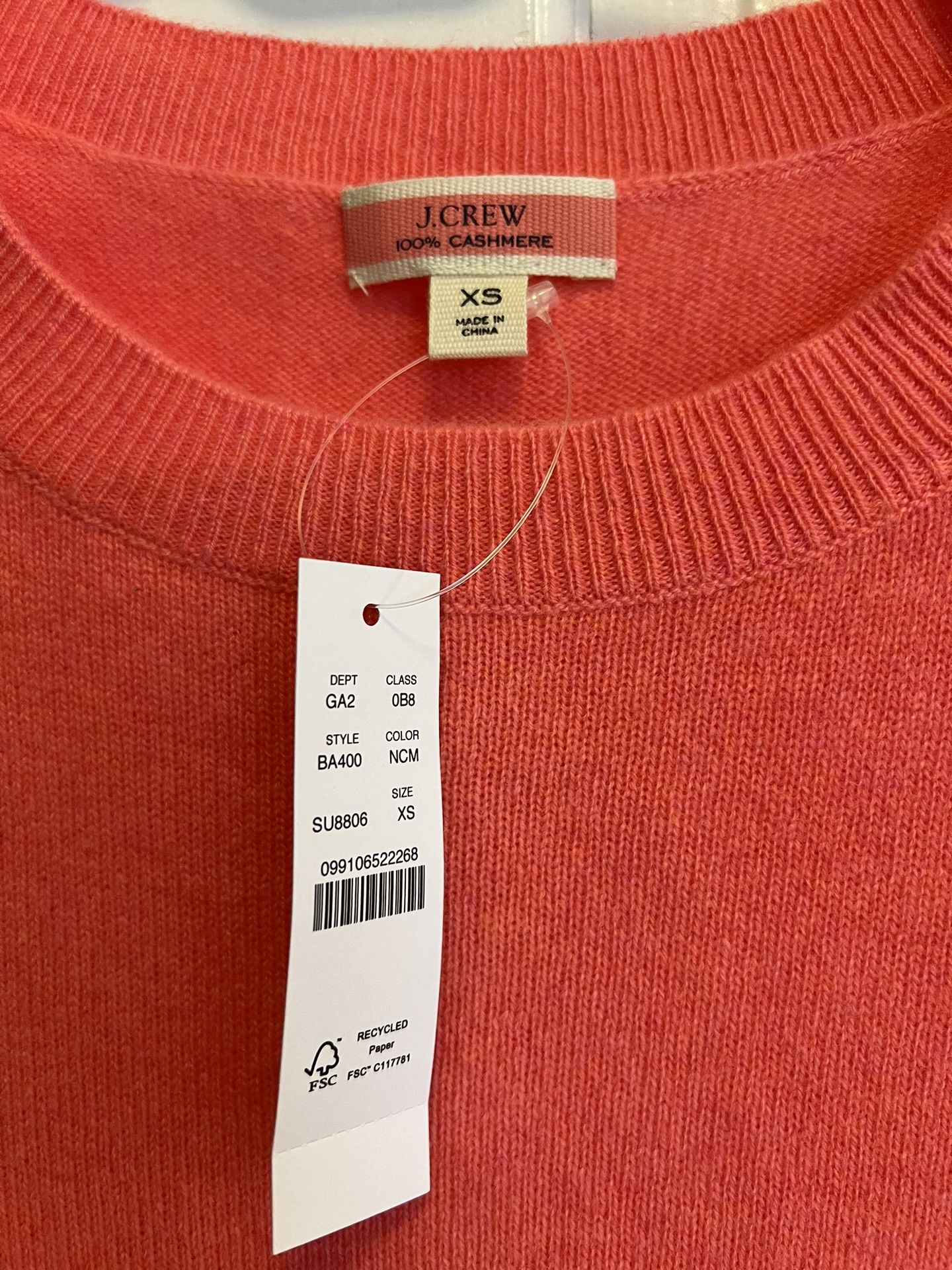 NWT! Pink XS J. Crew Cashmere Sweater