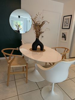 White Oval Tulip Pedestal Dining Table