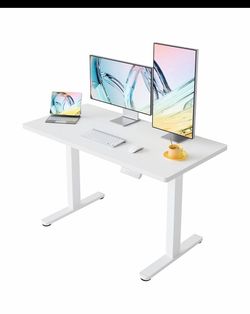 43 x 24 inch Electric Standing Desk Adjustable Height, 4 Memory Height Settings, Sit Stand Up Desk for Home Office & Computer Workstation, White