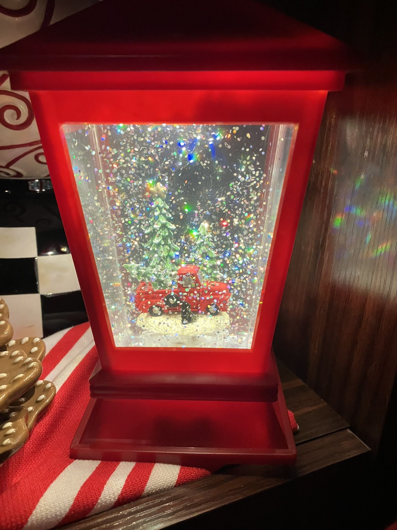 Light up dome with red truck and snow