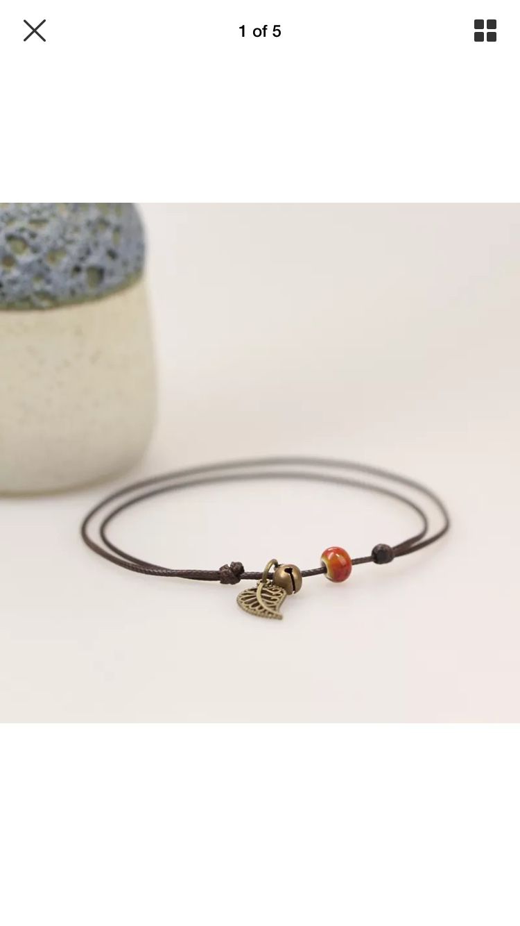 Simple Leaf Red Ceramic Bead Anklet