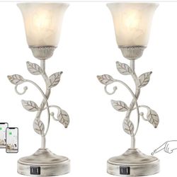 Set of 2 Touch Table Lamps, 3-Way Dimmable, with 2 USB Ports, Glass Shade