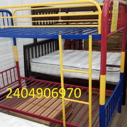 New Stock Red Yellow Blue Twin Twin Metal Bunkbed Litera Only 