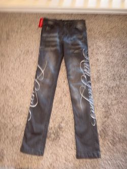 Rich groupie Dark Wash Jeans with Script Graphic Print