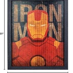 Iron Man Marvel Superhero Wall Art Framed Poster in Wood Frame,  16" x 20" x 1"
