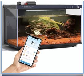 Smart Aquarium 5 Gallon Glass Fish Tank, Self Cleaning System Efficiency Filter 7 Color LED Lights Automatic Feeder Temperature Display Monitor HD UHA