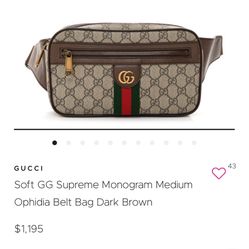 Soft GG Supreme Monogram Medium Ophidia Belt Bag Dark Brown