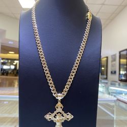10k Monaco Gold Chain And 10k Cross 