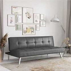 Convertible Faux Leather Futon Sofa Bed, Gray