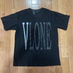 VLONE Logo Tee – Black w/ Silver Print (Size L)