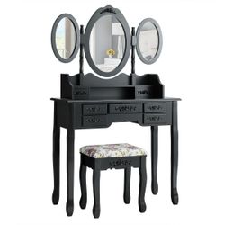 Spacious & Sturdy Vanity Set with Folding Mirrors