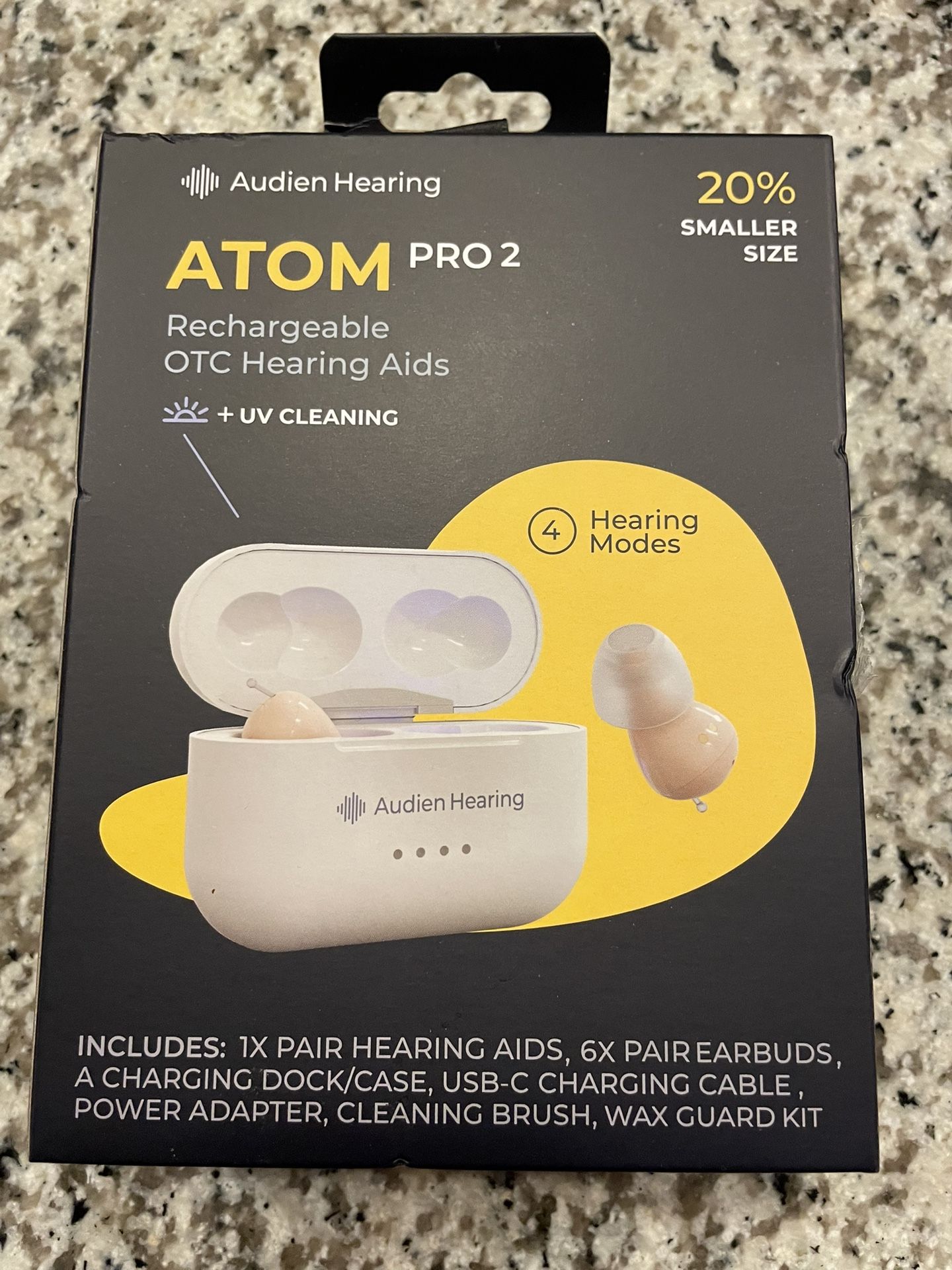 Audien Atom Pro 2 Wireless Rechargeable OTC Hearing Aid - Brand New