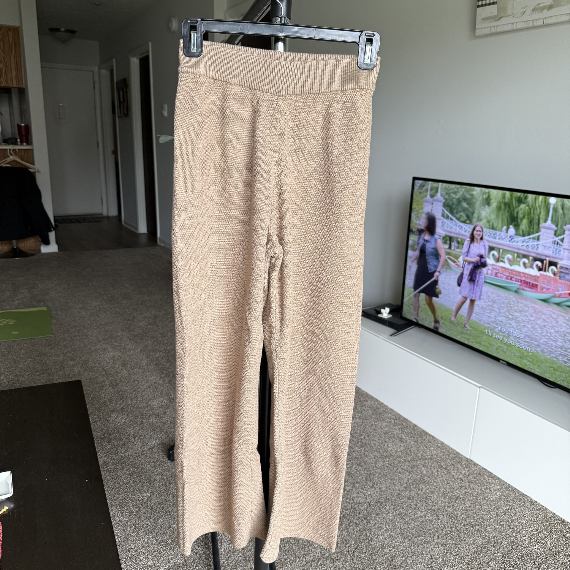 Luxe Coziness Beige Knit Straight Leg Pant