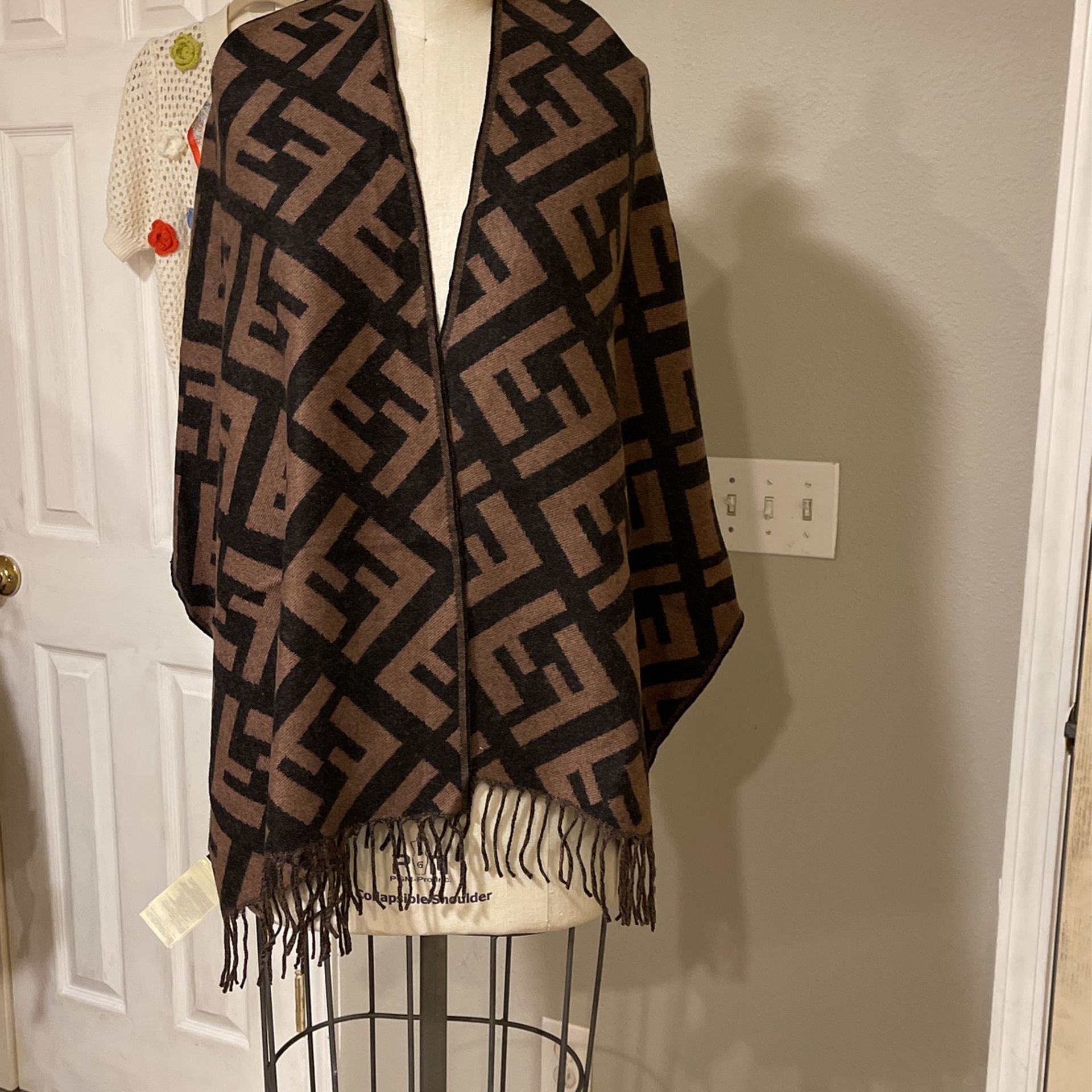 Fendi Wool Blend Scarf Brown