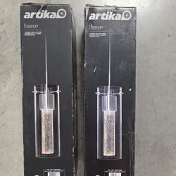  Lot of (2) ARTIKA Pendant LED Light Fixturs, Broken Glass Shade 