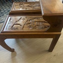 Vintage Chinese carved wood side tables