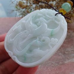 Certificate Jadeite Jade Hand Carved Green white Pendant Phoenix Ruyi