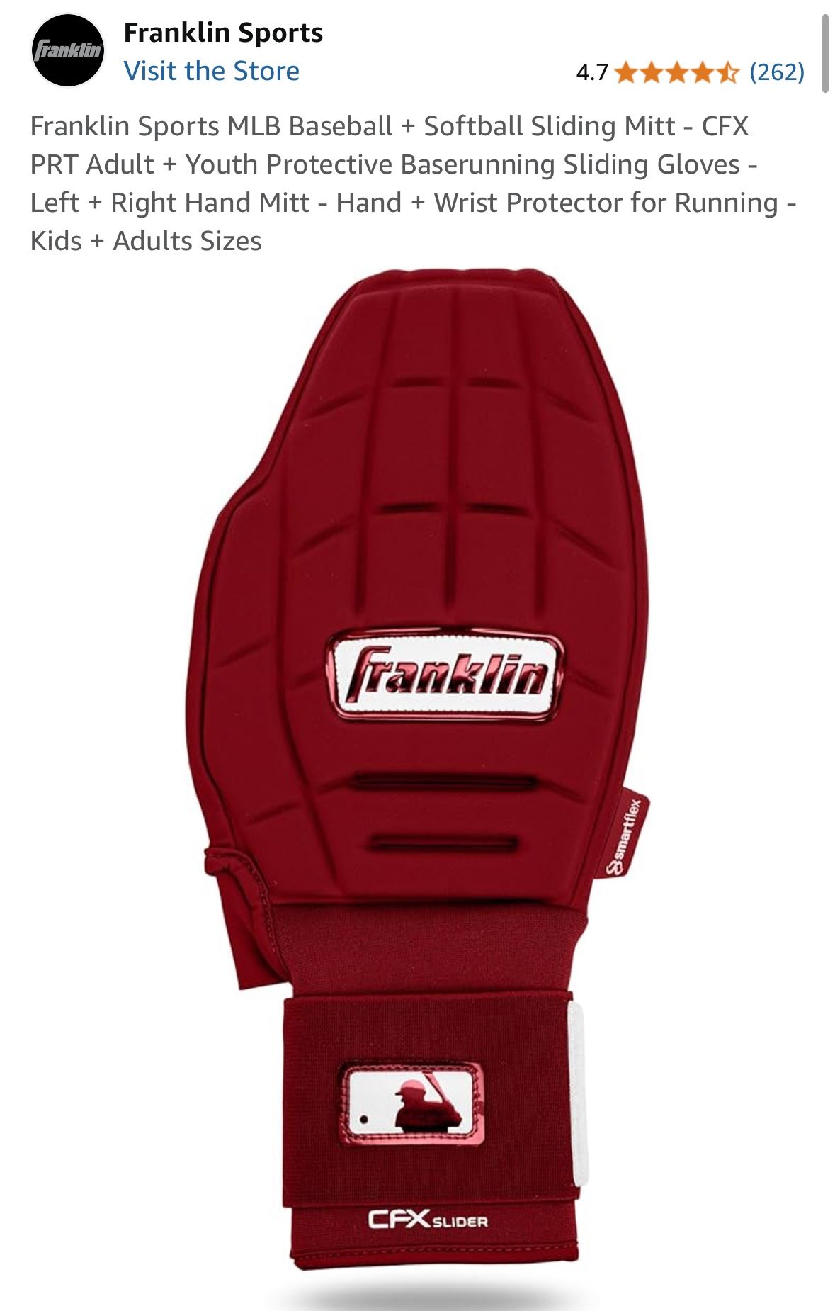 Franklin Sports MLB Baseball + Softball Sliding Mitt - CFX PRT Adult + Youth Protective Baserunning Sliding Gloves - Left + Right Hand Mitt - Hand + W