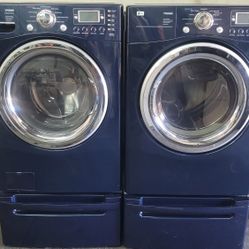 LG Super Capacity Front Loading Washer And Dryer On Pedestals