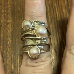 Designer Hagit Gorali Pearl Sterling Silver Ring Size 5 