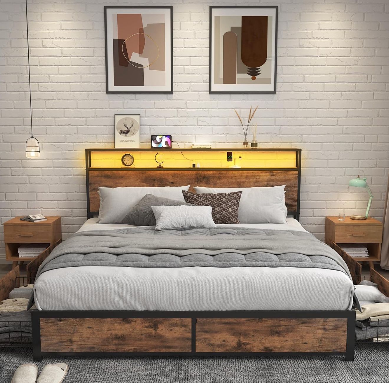 Queen Bed Frame with Drawers