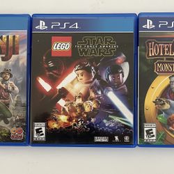 PS4 Movie Video Game Lot Of (3) Jumanji Lego Star Wars Hotel Transylvania Clean