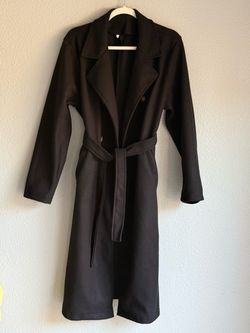 Black Double-Breasted Belted Trench Coat Size L