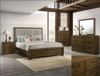 Bedroom set 4 pc Queen size Brown Finish, New Especial price