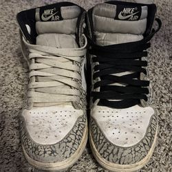 ( SIZE 8)  Air Jordan 1 Retro mid White Cement Elephant Print Nike Shoe