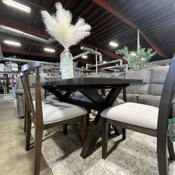 Dark dining table 6 chairs