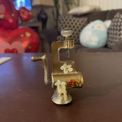 Title: Vintage Miniature Hand-Crank Food Grinder / Chopper - Hand-Painted Florals