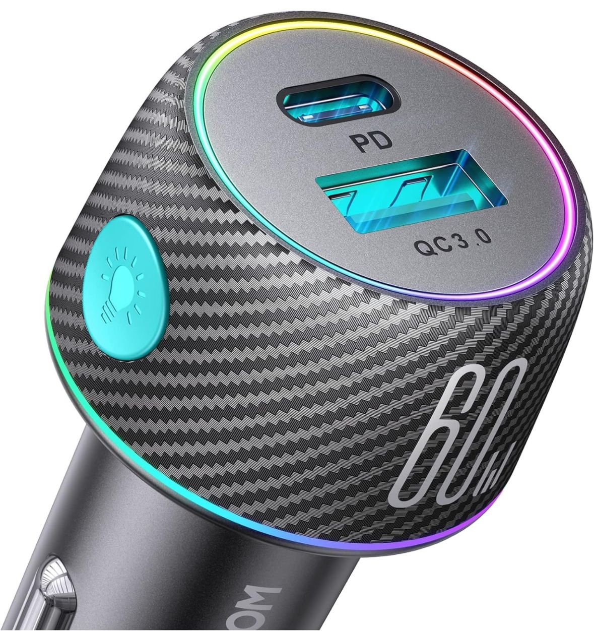 60W USB C Car Charger, Fast Charging, Black