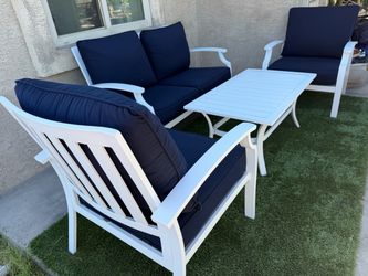 Patio,Outdoor furniture,1 Love Seat,2 Club chairs,Sunbrella cushions,Coffee table.
