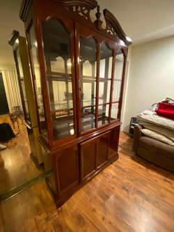 Cherry Wood China Cabinet with Glass Doors
