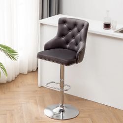 Upholstered Dining Adjustable Seat, High Back Stool Bar Chair Gray Tufted