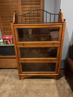 Oak Barrister Bookcase – 3-Tier Glass Front – Craftsman Style
