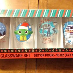 Star Wars Christmas 4 Glass Set 16oz * Storm Trooper * Grogu Baby Yoda * Rudolph Walker * R2D2