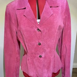 JONES New York Fuchsia Pink Suede Leather Blazer Jacket Button Front Vintage