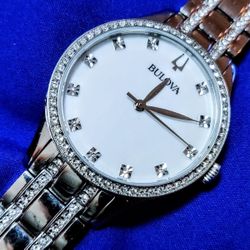 Bulova 96X145 Swarovski Crystal Accented Mother of Pearl Women's Watch 32mm