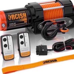 12V 3500LBS Waterproof Electric Winch, Synthetic Rope ATV/UTV/Truck Winch Kit 