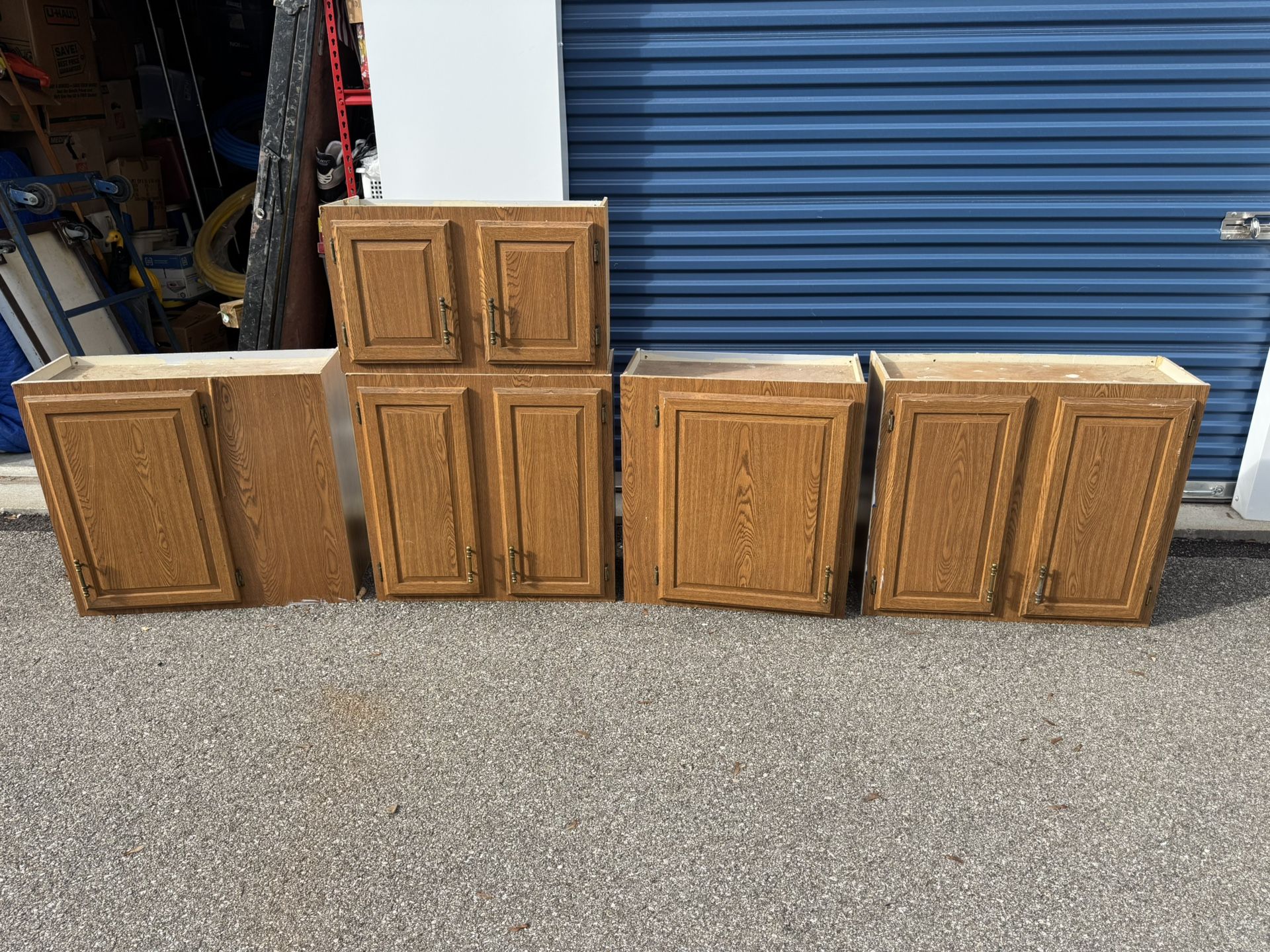 Used Kitchen Cabinets From Right to Left 33” wide 12” deep 30” tall 27” wide 12” deep 30” tall 30” wide 12” deep 30” tall 30” wide 12”