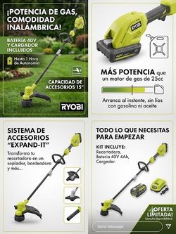 Ryobi 40V Cordless 15" String Trimmer Kit (4Ah Battery + Charger Included) - $90 Price: $90 Category: Lawn Mowers & Outdoor Power Equipment / Garden T