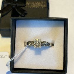 Sterling Silver Genuine Diamond Cluster Ring Size 7