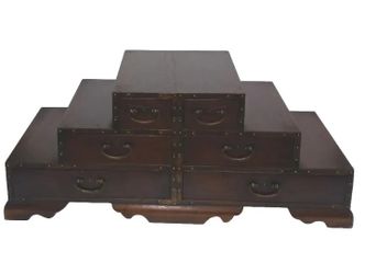 Vtg Wooden Japanese Style Tabletop Apothecary Chest