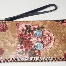 Cute Flower Piggy With Glasses Wristlet Purse Bag Wallet