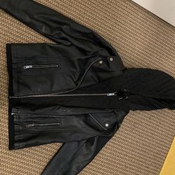 Faux Leather Jacket With Hood - Large Petite