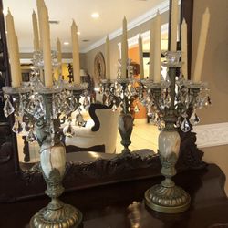 Vintage El Dorado Furniture Bronze/ Ónix Candelabras Set