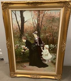 Firmin-Girard Godmother's Garden Reproduction Canvas Painting Gold Frame 44x33